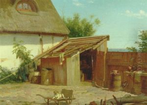 Parti I En Gard, Med Arbejdende Mand I Sit Vaerksted by Anton Laurids Johannes Dorph