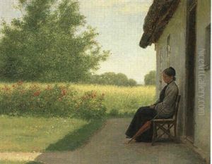 I Skyggen, Ung Kvinde Siddende Pa En Baenk I Skyggen Ognyder Roserne