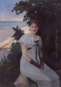 Ung Pige Pa En Terasse Ved Havet by Niels Vinding Dorph