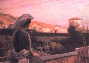 Woman On A Terrace With Menton Beyond by Niels Vinding Dorph