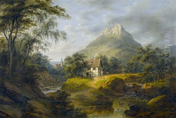 Idyllische Landschaft Mit Burg Und Bauernhaus - view 1