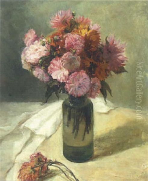 Blumenstillleben Mit Dahlien In Glasvase - view 1