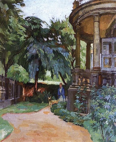 Dresden: Villa Und Park In Der Tiergartenstrase Mit Dame Und Dogge - view 1