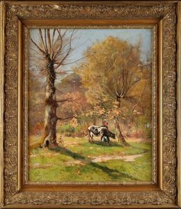 Vache Et Sa Gardienne Au Sous-bois