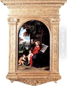 La Vierge A L'enfant Avec Saint Jean-baptiste Et Saint Francois D'assise Dans Un Paysage by Battista (de Luteri) Dossi