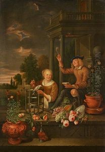 Paar Mit Vogelkafig by Gerrit Dou