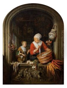 The Herring Seller With A Young Woman by Gerrit Dou