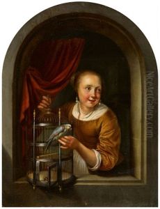 Young Woman With A Parrot In A Window