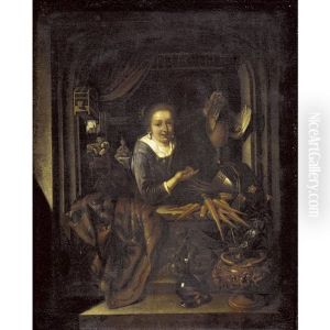 Kuchenmagd Mit Fasan Im Fensterbogen by Gerrit Dou