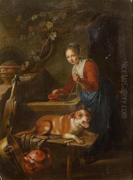 Woman With A Dog By A Well - view 1