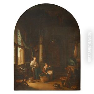 Mother And Children In Interior by Gerrit Dou