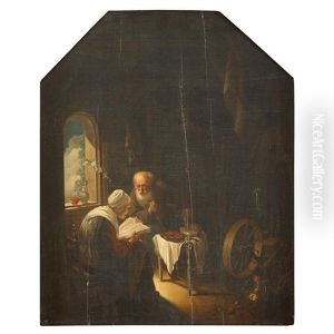 Elderly Couple In Interior by Gerrit Dou