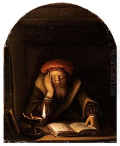Gelehrter Beim Nachtlichen Studium Der Schriften by Gerrit Dou