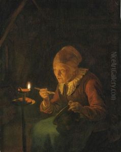 An Old Woman Eating Porridge By Candlelight by Gerrit Dou