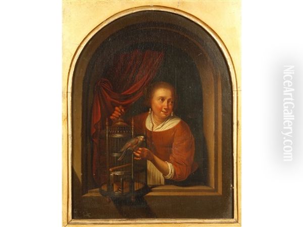 Young Girl With A Perroquet In A Niche, The Reverse With An Heraldic Seal - view 1