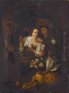 Gemuseverkauferin Mit Einem Verehrer Gemuseverkauferin Mit Einem Verehrer