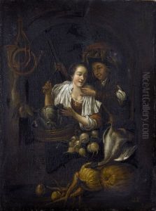 Gemuseverkauferin Mit Einem Herrn Gemuseverkauferin Mit Einem Herrn