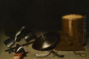 Stillleben Mit Rustungen, Schild, Hellebarde, Schwert, Lederjacke Und Trommel