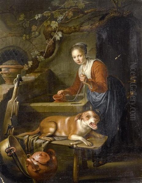 Frau Mit Hund An Einem Brunnen - view 1