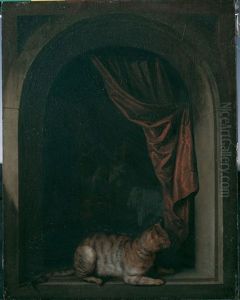 Eine Katze Am Fenster Eines Malerateliers by Gerrit Dou
