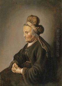 Portrait Of An Old Woman With A Fur Headdress And A Brown Coat by Gerrit Dou