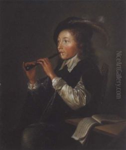 Flotenspielender Junger Mann by Gerrit Dou