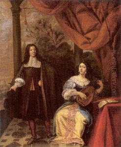 A Gentleman And A Lady With A Lute On A Balcony With A Landscape Beyond