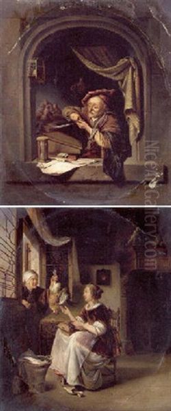 An Interior With A Scholar At A Window Making A Quill Pen - view 1