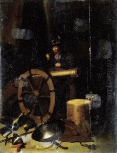 A Soldier In A Guardroom, With A Canon, A Drum, A Shield, A Helmut And Armour A Soldier In A Guardroom, With A Canon, A Drum, A Shield, A Helmut And Armour
