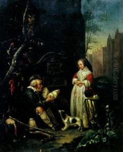 An Interior With A Gentleman Courting A Lady An Interior With A Gentleman Courting A Lady
