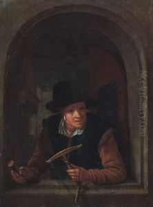 A Woman At The Window Holding A Distaff