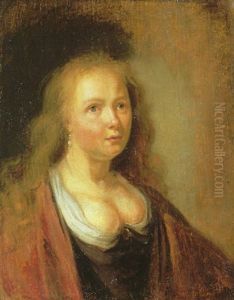 Portrait Of A Young Woman Wearing A Black Dress And Brown Coat by Gerrit Dou
