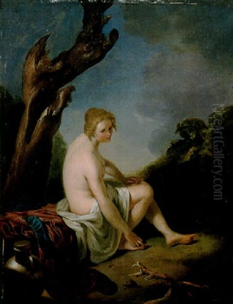A Nymph Seated At The Foot Of A Tree In A Landscape - view 1
