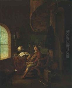A Violin Player Seated By A Window In An Interior