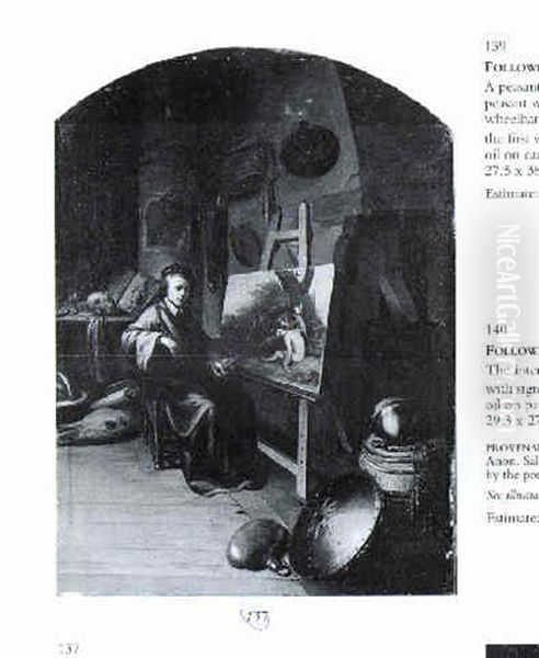 A Painter In His Studio At Work On A Picture Of The Good Samaritan, A Helmet On A Barrel With A Shield And A Flask In The Foreground - view 1