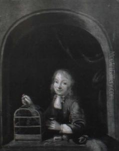 A Young Boy At A Casement With A Caged Bird A Young Boy At A Casement With A Caged Bird