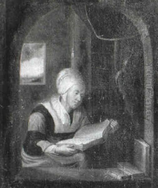 Old Lady In Interior Reading A Book - view 1
