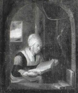 Old Lady In Interior Reading A Book by Gerrit Dou