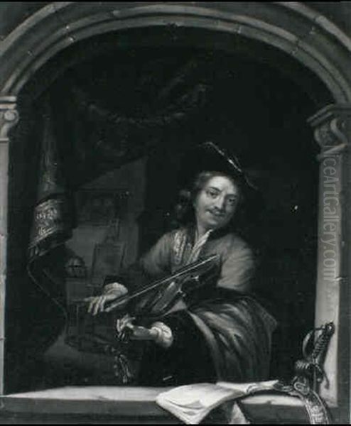 A Man Playing A Violin At A Niche - view 1