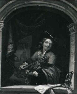 A Man Playing A Violin At A Niche by Gerrit Dou