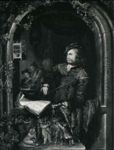 A Man Playing A Violin At A Casement - view 1