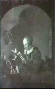 Alte Frau Mit Einer Spindel by Gerrit Dou