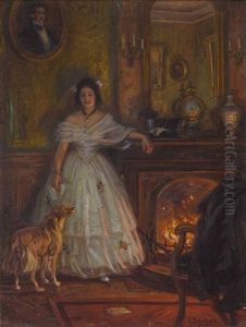 Dame Vor Kamin. Waldweg (2 Works) by Franz Bohumil Doubek