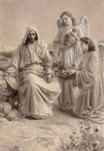 Jesus Mit Zwei Gaben Bringenden Engeln Jesus Mit Zwei Gaben Bringenden Engeln