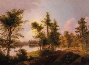 Landscape With Pine Trees And House