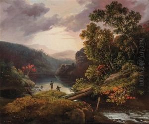 Men Fishing, Fishing On The River (a Pair)