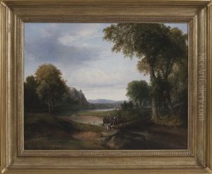 Landscape With Footbridge And Figures Fishing by Thomas Doughty