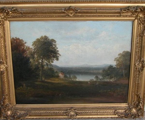 Hudson River Valley Landscape With House, Figures And Animals - view 1