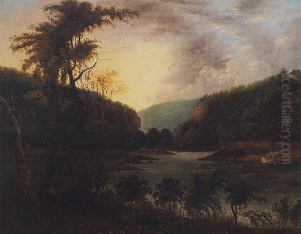 Stream With Foliate Banks And Dramatic Sky - view 1