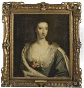 Portrait Of A Woman Mary, Duchess Of Norfolk, In An Ermine Cape And Lace Trimmed Dress, A Floral Corsage At Her Breast
